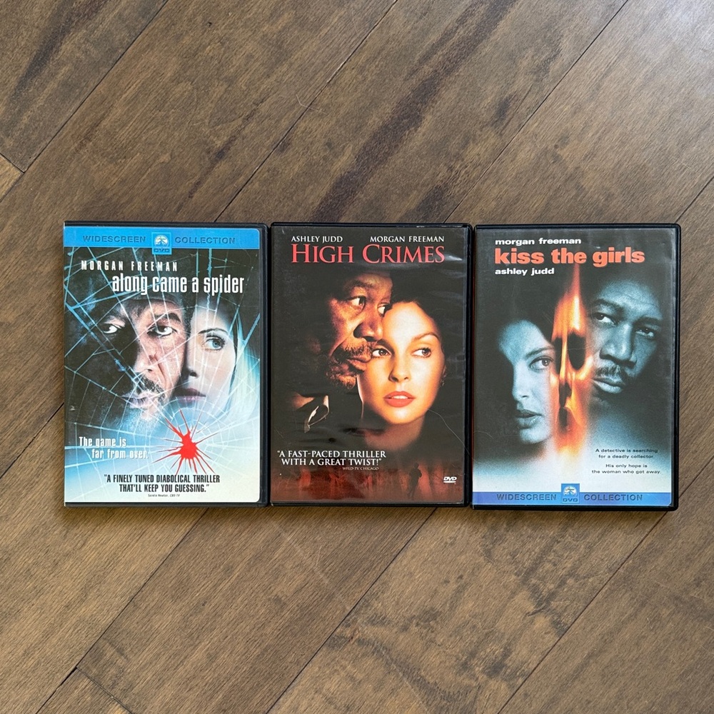 Set of 3 Morgan Freeman & Ashley Judd Thriller DVDs - Blue, Black, Red Covers